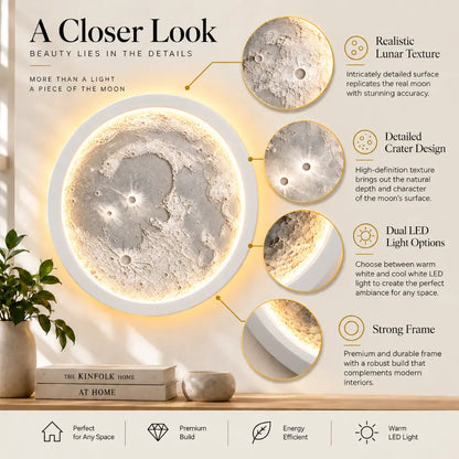 Realistic 3D Moon Wall Light | 3D Lunar Crater LED Lamp for Home Decor